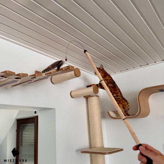 Handmade cat fishing rod "Feather Tiger"