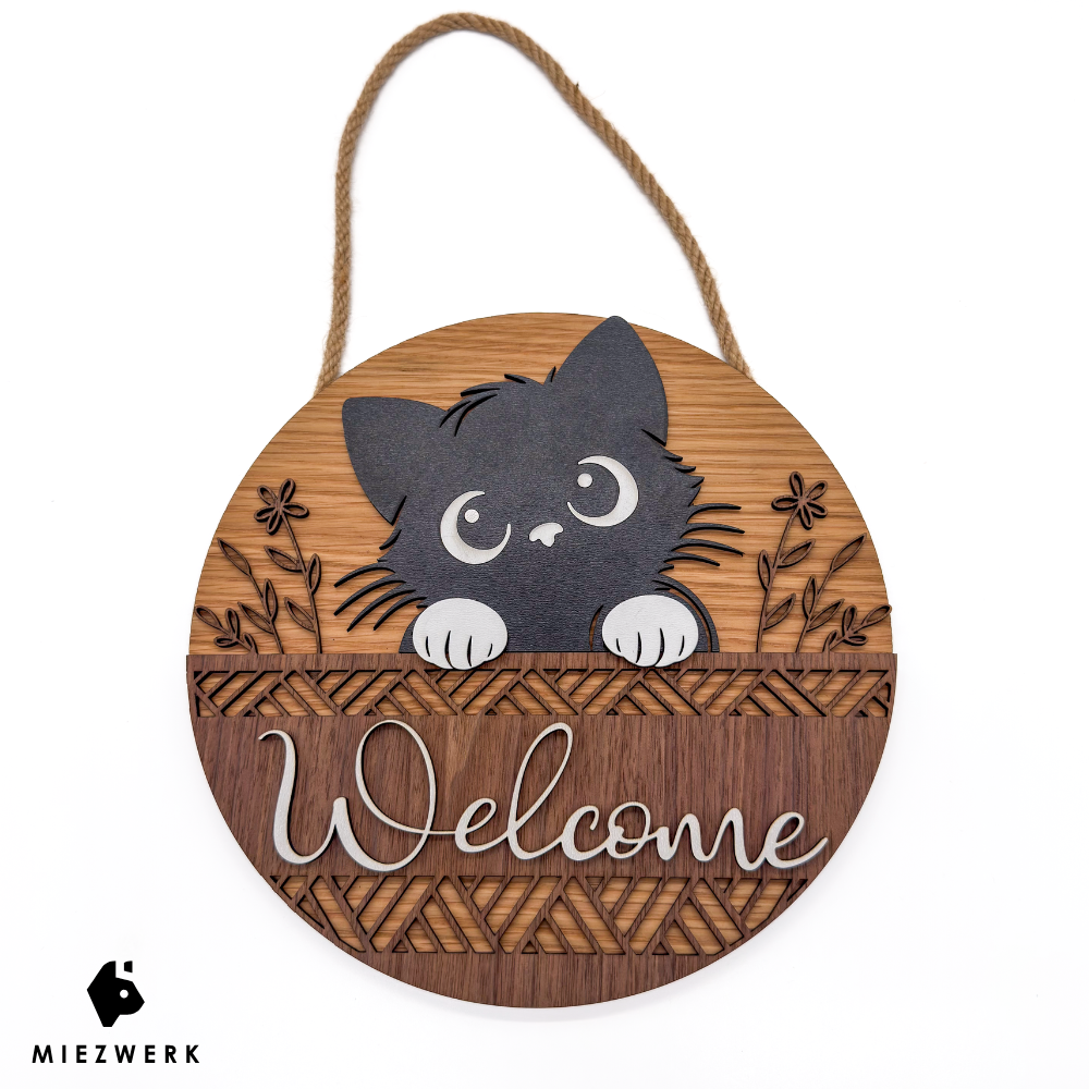 Türschild „Welcome“ im Katzen-Design