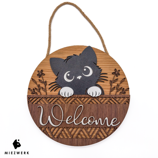 Türschild „Welcome“ im Katzen-Design