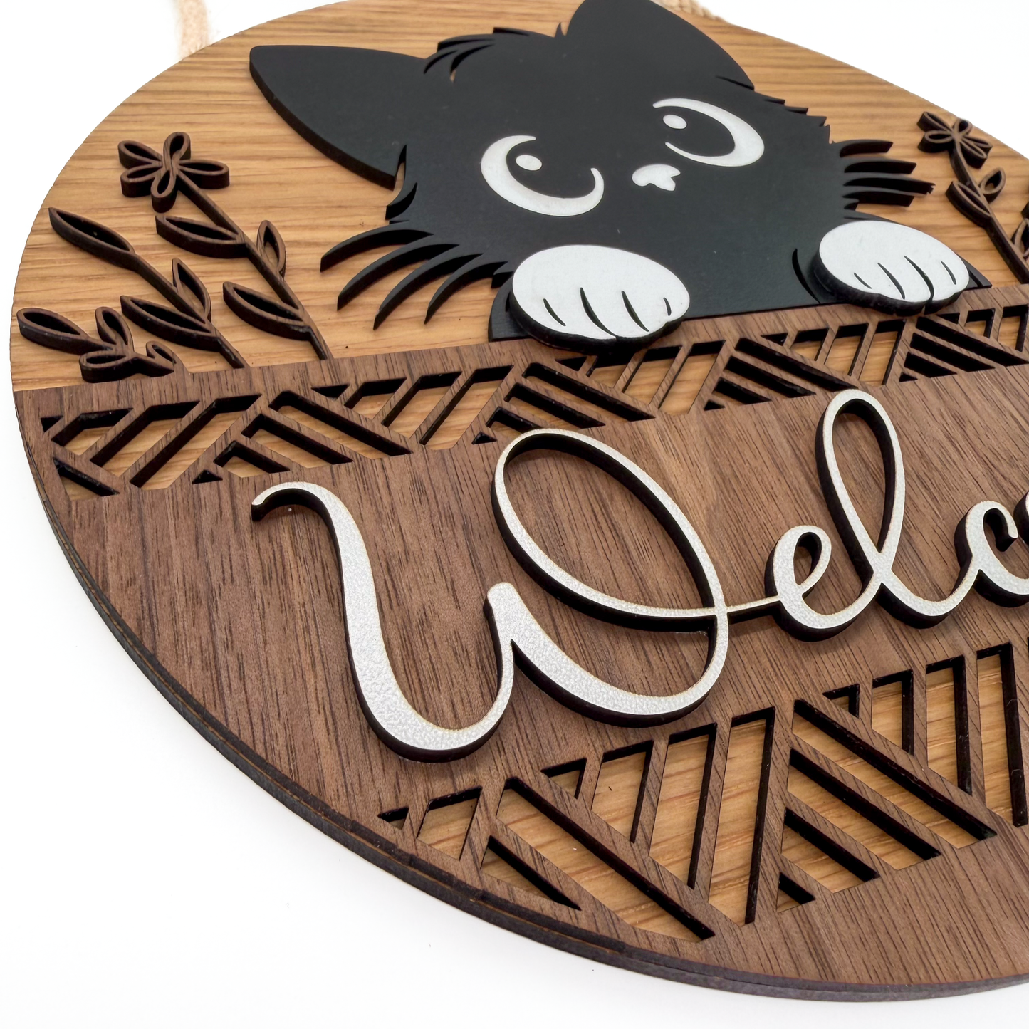 Türschild „Welcome“ im Katzen-Design