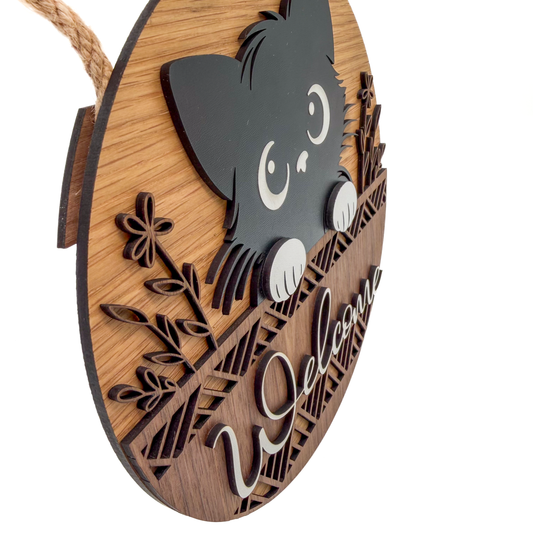 Türschild „Welcome“ im Katzen-Design